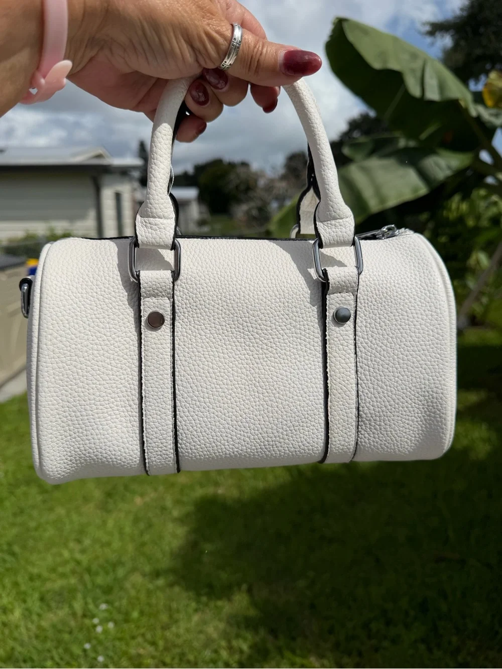 ALO Yoga White Pebbled Mini Barrel Bag with Wallet